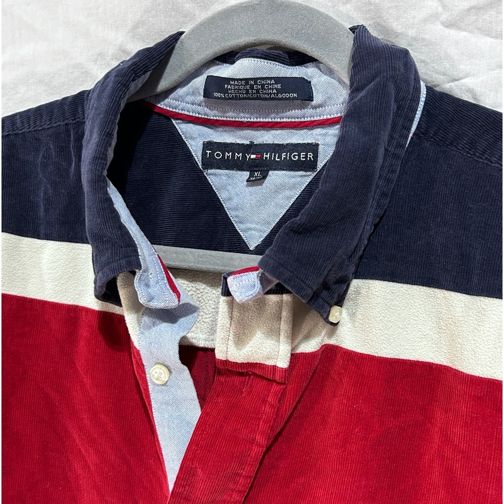 Vintage Tommy Hilfiger Corduroy Shirt Men’s Long Sleeve Y2K Red White Blue XL - Picture 6 of 13
